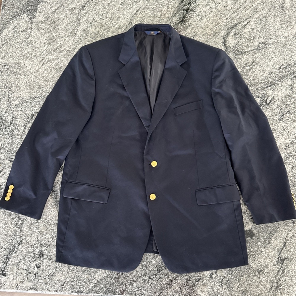 Brooks Brothers 346 Men's Navy Worsted Wool Blazer Gold 2-Button 48R #907